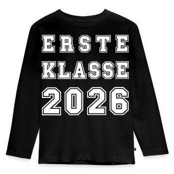 ERSTE KLASSE 2026 - Collegestyle cool Einschulung - Kinder Premium Bio Langarmshirt - Schwarz - Vorne - AI Model Kid Male (0cm)