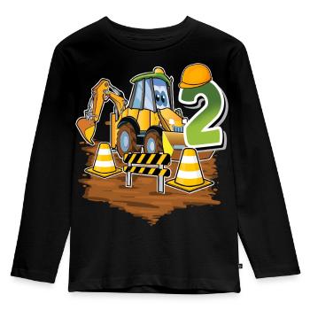 2 Bagger 2. Geburtstag - Kinder Premium Bio Langarmshirt - Schwarz - Vorne - AI Model Kid Male (0cm)