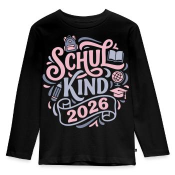Schulkind 2026  - Kinder Premium Bio Langarmshirt - Schwarz - Vorne - AI Model Kid Male (0cm)