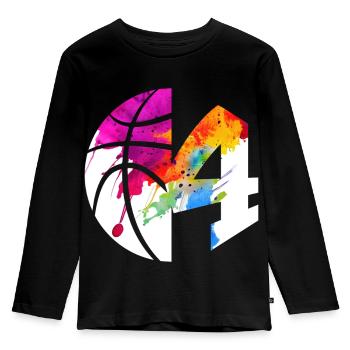 NON. 4 BASKETBALL NUMÉRO 4 BASKETBALL 4E ANNIVERSAIRE - T-shirt manches longues Premium Enfant - noir - Devant - AI Model Kid Male (0cm)