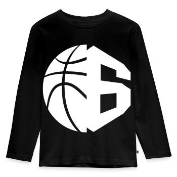 NR. 6 BASKETBALL NUMMER 6 BASKETBALL 6. GEBURTSTAG - Kinder Premium Bio Langarmshirt - Schwarz - Vorne - AI Model Kid Male (0cm)
