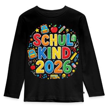 School Child 2026 School Enrollment First Grade 1st Grade - Kids' Premium Longsleeve Shirt - black - Front - AI Model Kid Male (0cm)