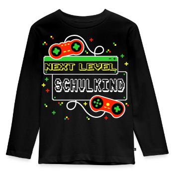 Next Level Schulkind - Gaming Zocken Einschulung - Kinder Premium Bio Langarmshirt - Schwarz - Vorne - AI Model Kid Male (0cm)