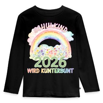 Schulkind 2026 - Regenbogen & Blumen - Kunterbunt - Kinder Premium Bio Langarmshirt - Schwarz - Vorne - AI Model Kid Male (0cm)