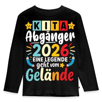 Kita Abgänger 2026 Legende Verlässt das Gelände - Kinder Premium Bio Langarmshirt - Schwarz - Vorne - AI Model Kid Male (0cm)