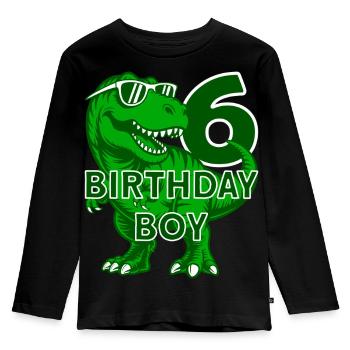 DINO 6 ANS DINOSAURE 6E ANNIVERSAIRE - T-shirt manches longues Premium Enfant - noir - Devant - AI Model Kid Male (0cm)
