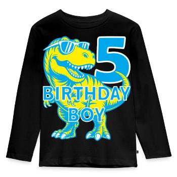 DINO 5 JAHRE DINOSAURIER 5. GEBURTSTAG - Kinder Premium Bio Langarmshirt - Schwarz - Vorne - AI Model Kid Male (0cm)