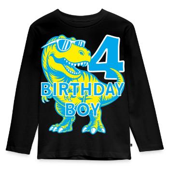 DINO 4 ANS DINOSAURE 4E ANNIVERSAIRE - T-shirt manches longues Premium Enfant - noir - Devant - AI Model Kid Male (0cm)