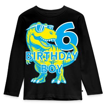 DINO 6 ANS DINOSAURE 6E ANNIVERSAIRE - T-shirt manches longues Premium Enfant - noir - Devant - AI Model Kid Male (0cm)