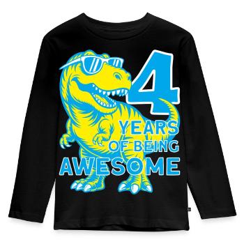 DINO 4 ANS DINOSAURE 4E ANNIVERSAIRE - T-shirt manches longues Premium Enfant - noir - Devant - AI Model Kid Male (0cm)