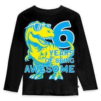 DINO 6 ANS DINOSAURE 6E ANNIVERSAIRE - T-shirt manches longues Premium Enfant - noir - Devant - AI Model Kid Male (0cm)