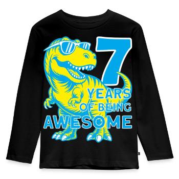 DINO 7 ANS DINOSAURE 7E ANNIVERSAIRE - T-shirt manches longues Premium Enfant - noir - Devant - AI Model Kid Male (0cm)