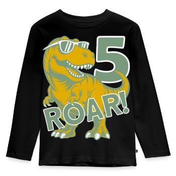 DINO 5 JAHRE DINOSAURIER 5. GEBURTSTAG - Kinder Premium Bio Langarmshirt - Schwarz - Vorne - AI Model Kid Male (0cm)