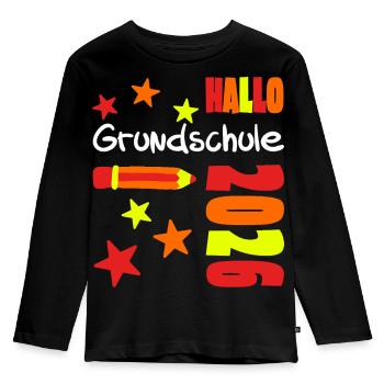 Hallo Grundschule 2026 Einschulung Schulkind neon - Kinder Premium Bio Langarmshirt - Schwarz - Vorne - AI Model Kid Male (0cm)
