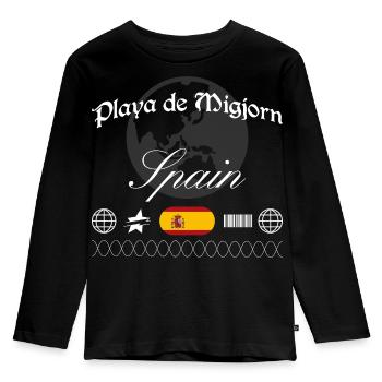 Playa de Migjorn Spanien Streetwear Reise Souvenir - Kinder Premium Bio Langarmshirt - Schwarz - Vorne - AI Model Kid Male (0cm)