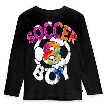 8 JAHRE FUßBALLER NUMMER 8 FUßBALL 8. GEBURTSTAG - Kinder Premium Bio Langarmshirt - Schwarz - Vorne - AI Model Kid Male (0cm)