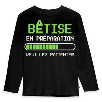 Bêtise Cadeau humour personnalisé - T-shirt manches longues Premium Enfant - noir - Devant - AI Model Kid Male (0cm)