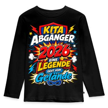 Kita Abgänger 2026 im Superhelden-Comic - Kinder Premium Bio Langarmshirt - Schwarz - Vorne - AI Model Kid Male (0cm)