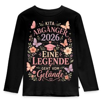 Kita Abgänger 2026 mit Blumen und Schmetterlingen - Kinder Premium Bio Langarmshirt - Schwarz - Vorne - AI Model Kid Male (0cm)