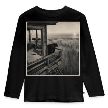 Wildlife Bear Fog Forest Animal Crime Vintage - Kids' Premium Longsleeve Shirt - black - Front - AI Model Kid Male (0cm)