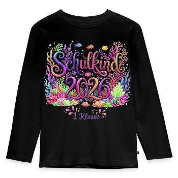 Schulkind 2026 – 1. Klasse - Kinder Premium Bio Langarmshirt - Schwarz - Vorne - AI Model Kid Male (0cm)