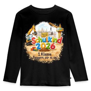 Baustellen Schulkind 2026 - Kinder Premium Bio Langarmshirt - Schwarz - Vorne - AI Model Kid Male (0cm)
