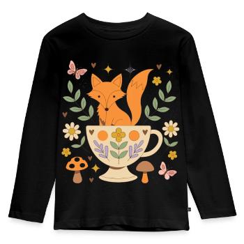 Cozy Fox Teacup - Kinder Premium Bio Langarmshirt - Schwarz - Vorne - AI Model Kid Male (0cm)