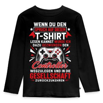 Controller Gamer Spruch Zocker - Kinder Premium Bio Langarmshirt - Schwarz - Vorne - AI Model Kid Male (0cm)