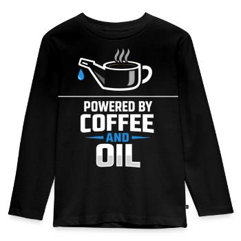 Powered By Coffee And Oil Schrauber Spruch Kaffee - Kids' Premium Longsleeve Shirt - black - Front - AI Model Kid Male (0cm)