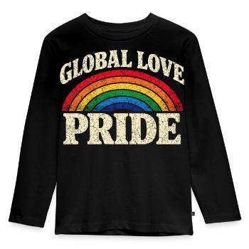 Global Love Pride Regenbogen Vintage T-Shirt  - Kinder Premium Bio Langarmshirt - Schwarz - Vorne - AI Model Kid Male (0cm)
