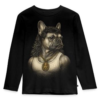 Mème du chien drôle des années 80 du bouledogue français mullet - T-shirt manches longues Premium Enfant - noir - Devant - AI Model Kid Male (0cm)