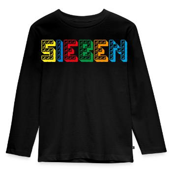 Kinder 7 Jahre Bausteine 7. Geburtstag - Kinder Premium Bio Langarmshirt - Schwarz - Vorne - AI Model Kid Male (0cm)