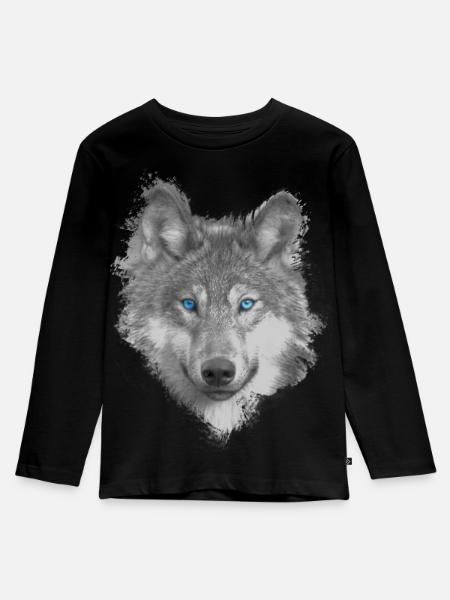Wolf - Kinder Premium Bio Langarmshirt - Schwarz