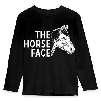 The Horse Face - Kinder Premium Bio Langarmshirt - Schwarz - Vorne - AI Model Kid Male (0cm)