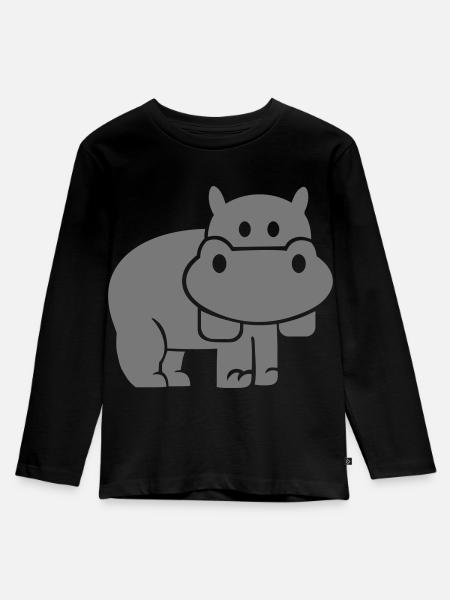 Nilpferd - Kinder Premium Bio Langarmshirt - Schwarz