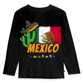 Cactus vintage du Mexique avec drapeau, Sombrero - T-shirt manches longues Premium Enfant - noir - Devant - AI Model Kid Male (0cm)