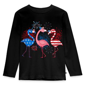 4 juillet Drapeau américain Flamant Indépendance - T-shirt manches longues Premium Enfant - noir - Devant - AI Model Kid Male (0cm)