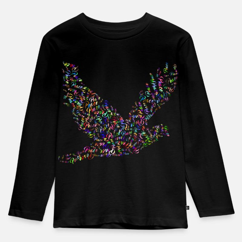 Taube Peace - Kinder Premium Bio Langarmshirt - Schwarz