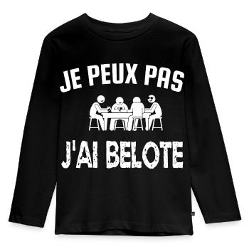 je peux pas j'ai belote - T-shirt manches longues Premium Enfant - noir - Devant - AI Model Kid Male (0cm)