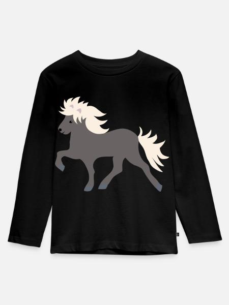 Windfarbenes Islandpferd - Kinder Premium Bio Langarmshirt - Schwarz