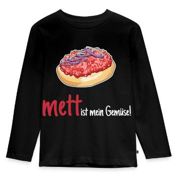 Mett Mettbrötchen Hackfleisch Lustig Geschenk - Kinder Premium Bio Langarmshirt - Schwarz - Vorne - AI Model Kid Male (0cm)