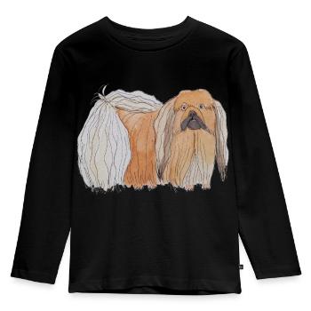 Pekinesisch - Spaß - Kinder Premium Bio Langarmshirt - Schwarz - Vorne - AI Model Kid Male (0cm)