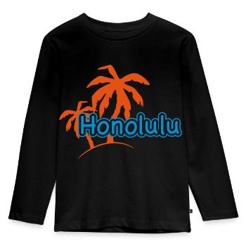 Honolulu Palmen Strand Hawaii Urlaub 1c - Kinder Premium Bio Langarmshirt - Schwarz - Vorne - AI Model Kid Male (0cm)