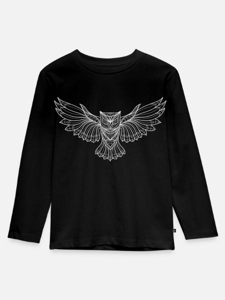 Eule - Kinder Premium Bio Langarmshirt - Schwarz