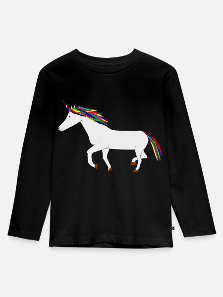 buntes Einhorn - Kinder Premium Bio Langarmshirt - Schwarz