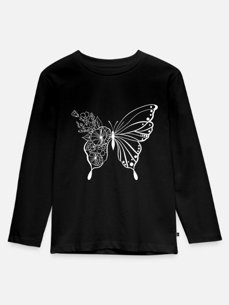 Schmetterling - Kinder Premium Bio Langarmshirt - Schwarz