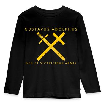 Gustav Adolf - Kinder Premium Bio Langarmshirt - Schwarz - Vorne - AI Model Kid Male (0cm)