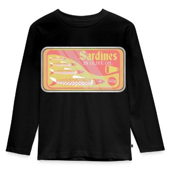 Sardinen in einer Pop-Art aus der Dose - Kinder Premium Bio Langarmshirt - Schwarz - Vorne - AI Model Kid Male (0cm)