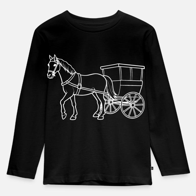 Nostalgische Fahrt - Pferd mit Kutsche - Kinder Premium Bio Langarmshirt - Schwarz