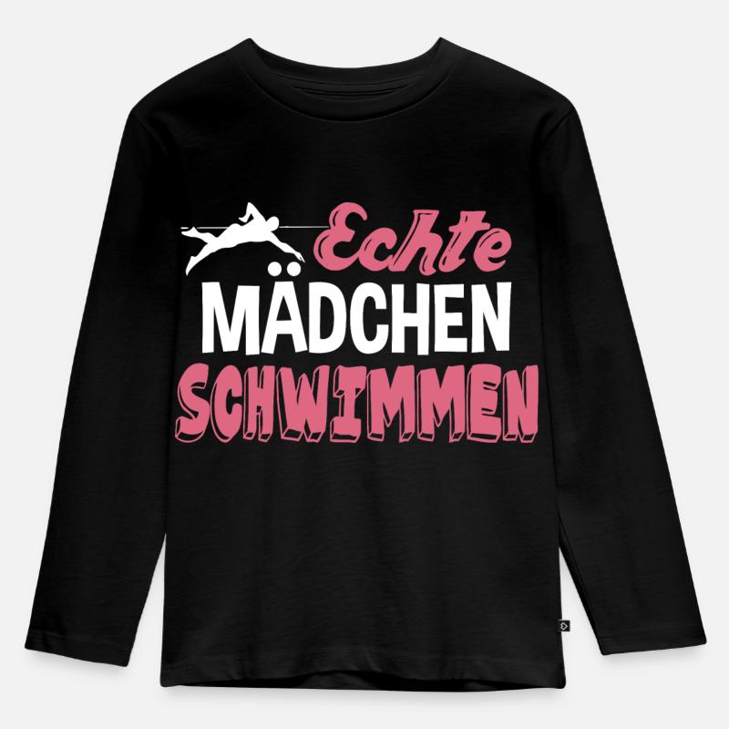 Echte Mädchen schwimmen - Kinder Premium Bio Langarmshirt - Schwarz